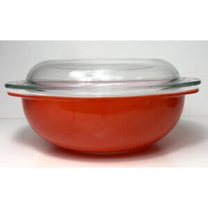 Vintage PYREX 024 Friendship Bright RED Round Casserole Dish 2 Quart Clear Lid